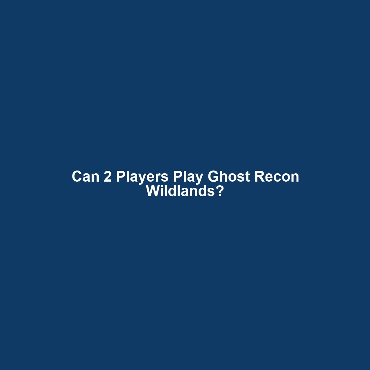 Can 2 Players Play Ghost Recon Wildlands?