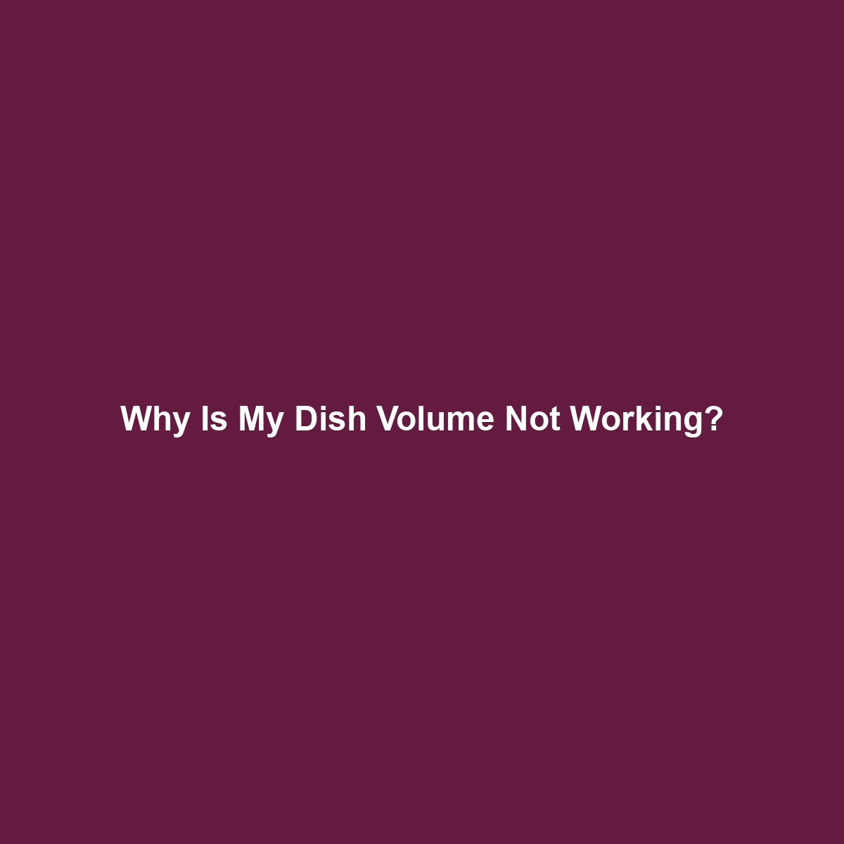 Why Is My Dish Volume Not Working?