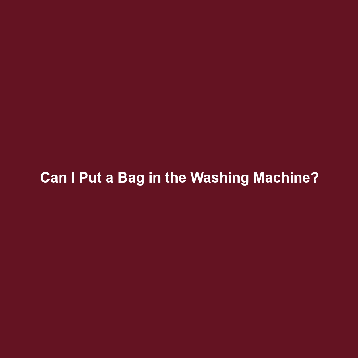 Can I Put a Bag in the Washing Machine?