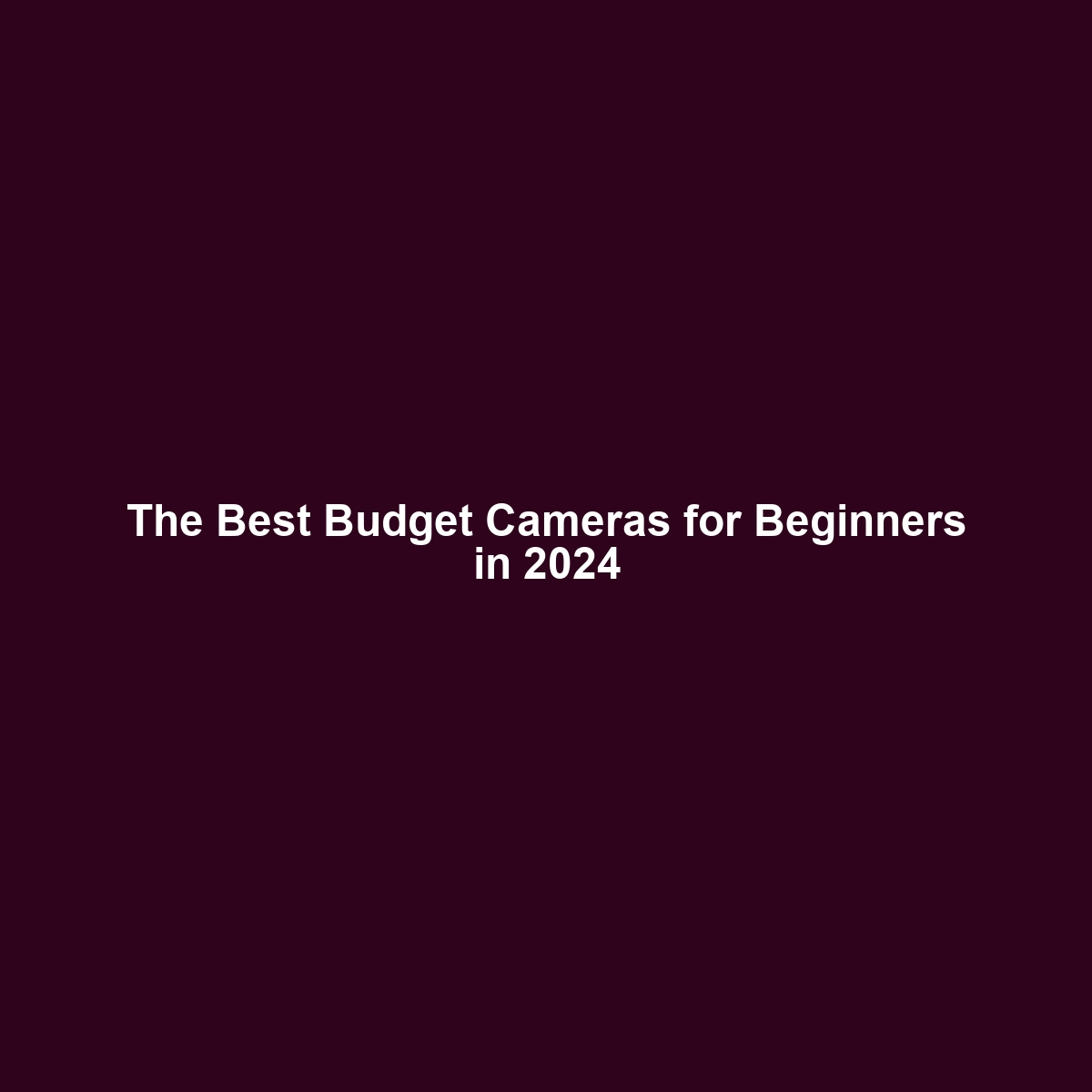 The Best Budget Cameras for Beginners in 2024