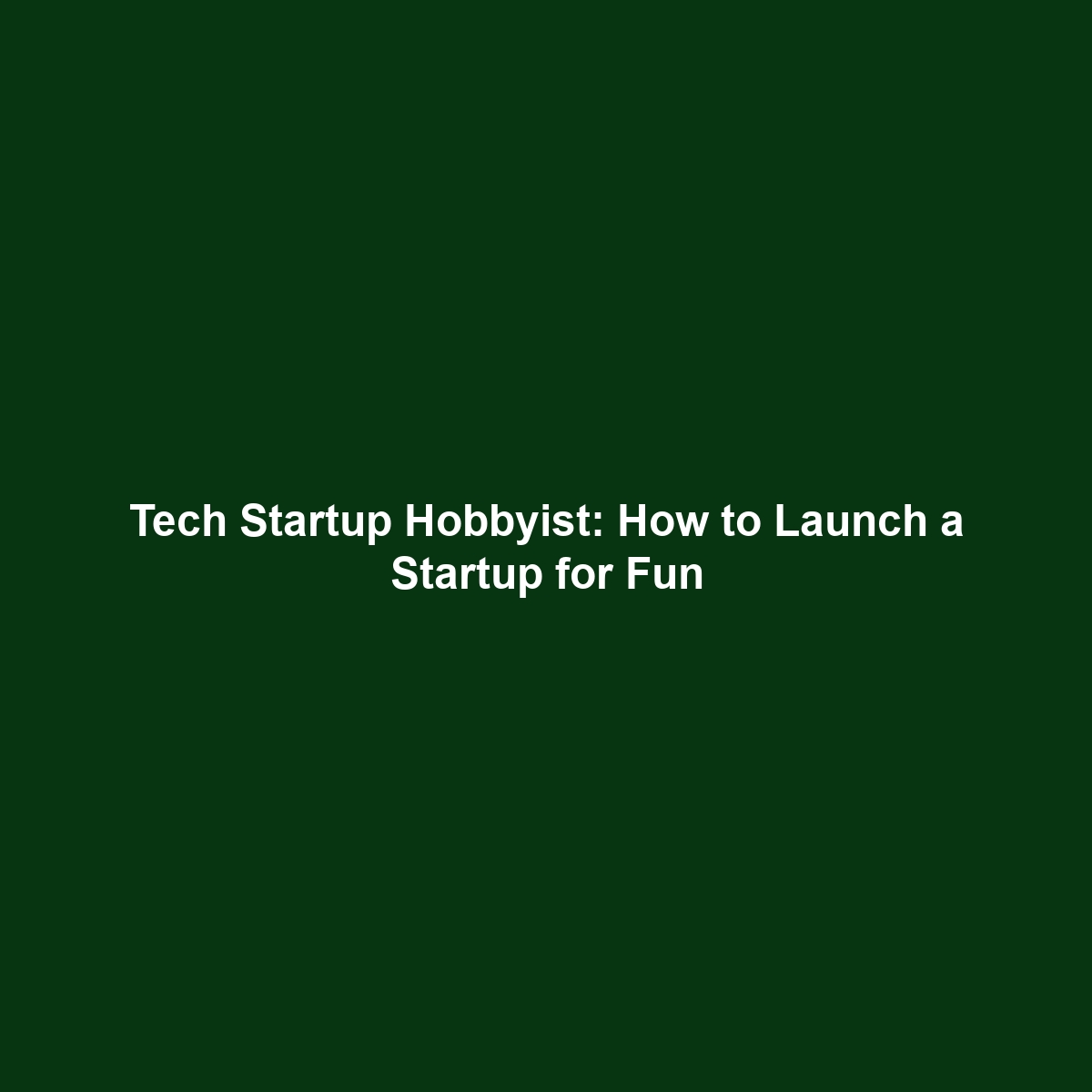 Tech Startup Hobbyist: How to Launch a Startup for Fun